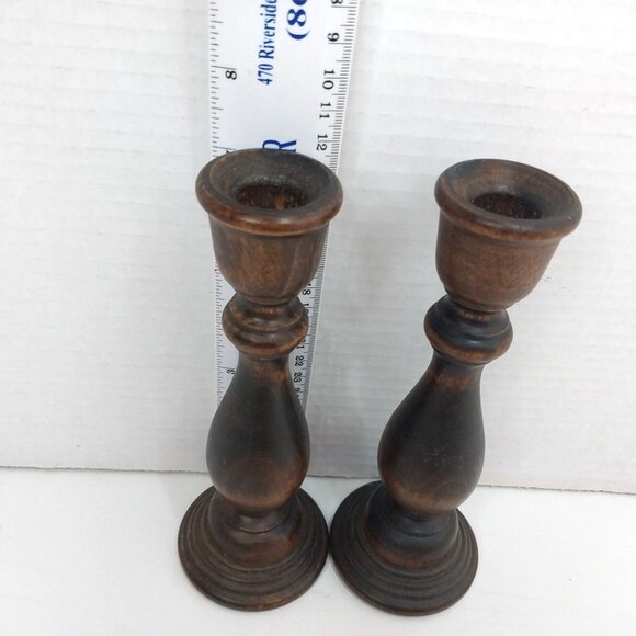 Handcrafted Wooden Rustic Candlesticks 7-Inch Tall Green Felt Base Set of 2 - Picture 6 of 6